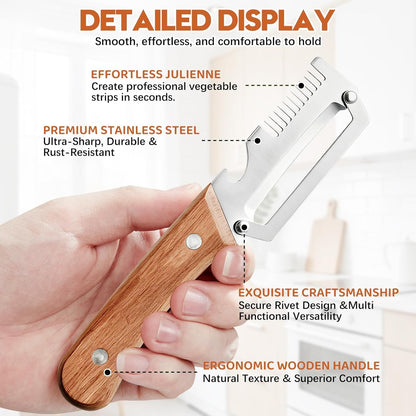 3-in-1 Vegetable Peeler — Peel, Shred & Open Bottles | Stainless Steel with Wood Handle