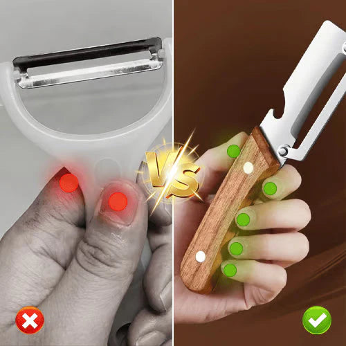 3-in-1 Vegetable Peeler — Peel, Shred & Open Bottles | Stainless Steel with Wood Handle